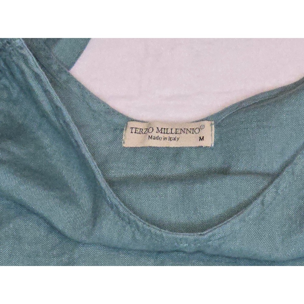 Terzo Millennio Italy 100% Linen Ruffle Hem Tie Back Dress Sage Green Womens M - Picture 3 of 10